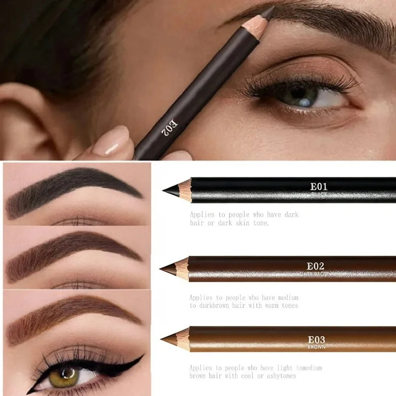 3 Colors Wooden Eyebrow Eyeliner Pencil Waterproof Smudge Proof Matte