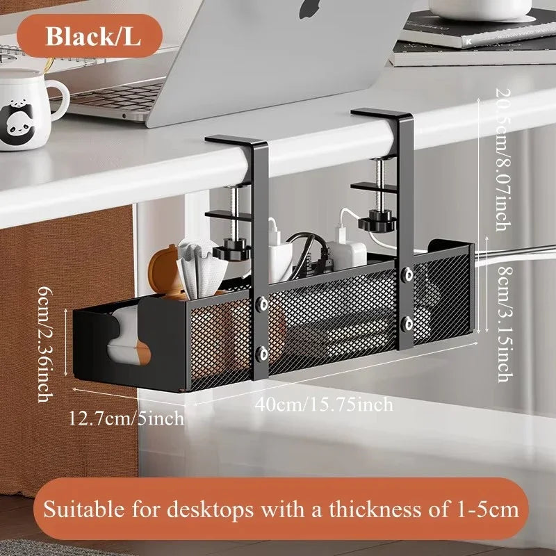 Under Table Storage Rack Metal Cable Management Tray Home Office Desk Wire Organizer No Punching Kitchen Storage Accessories Zpaxo Black 40cm