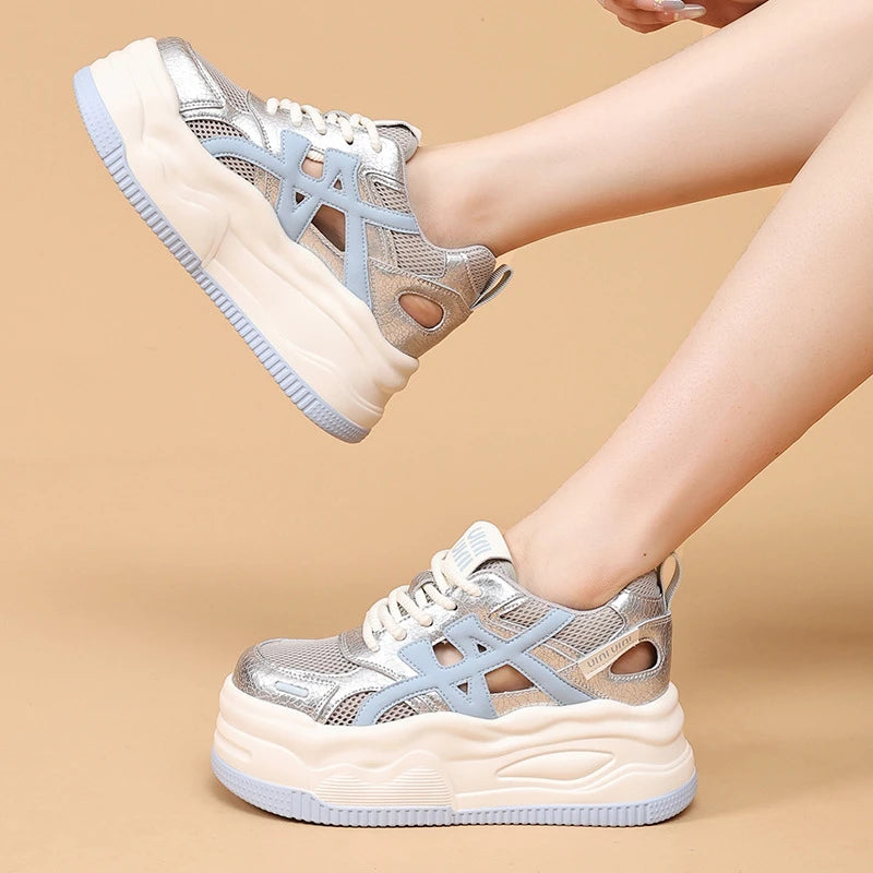 Women 2026 Spring Summer Mesh Hollow Out Platform Sneakers Multi Zpaxo