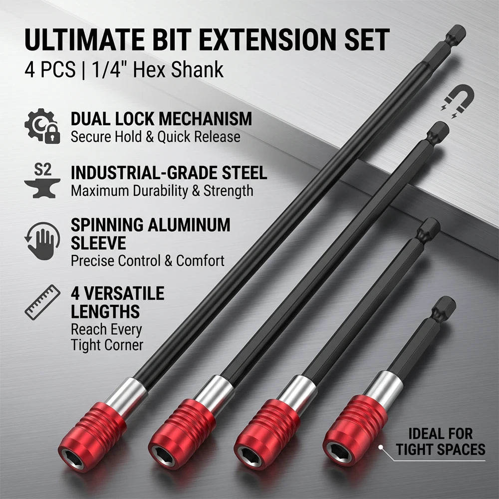 Magnetic Drill Bit Extension Set 1/4 Hex Shank Quick Release Impact Driver Extender Bar Dual Lock Screwdriver Holder 12 Inch Lon Zpaxo