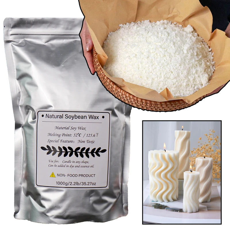 2026 Natural Soy Wax DIY Candle 100/250/500/1000g Making Supplies Scented Candle Raw Material Smokeless Candles Wicks Making Zpaxo