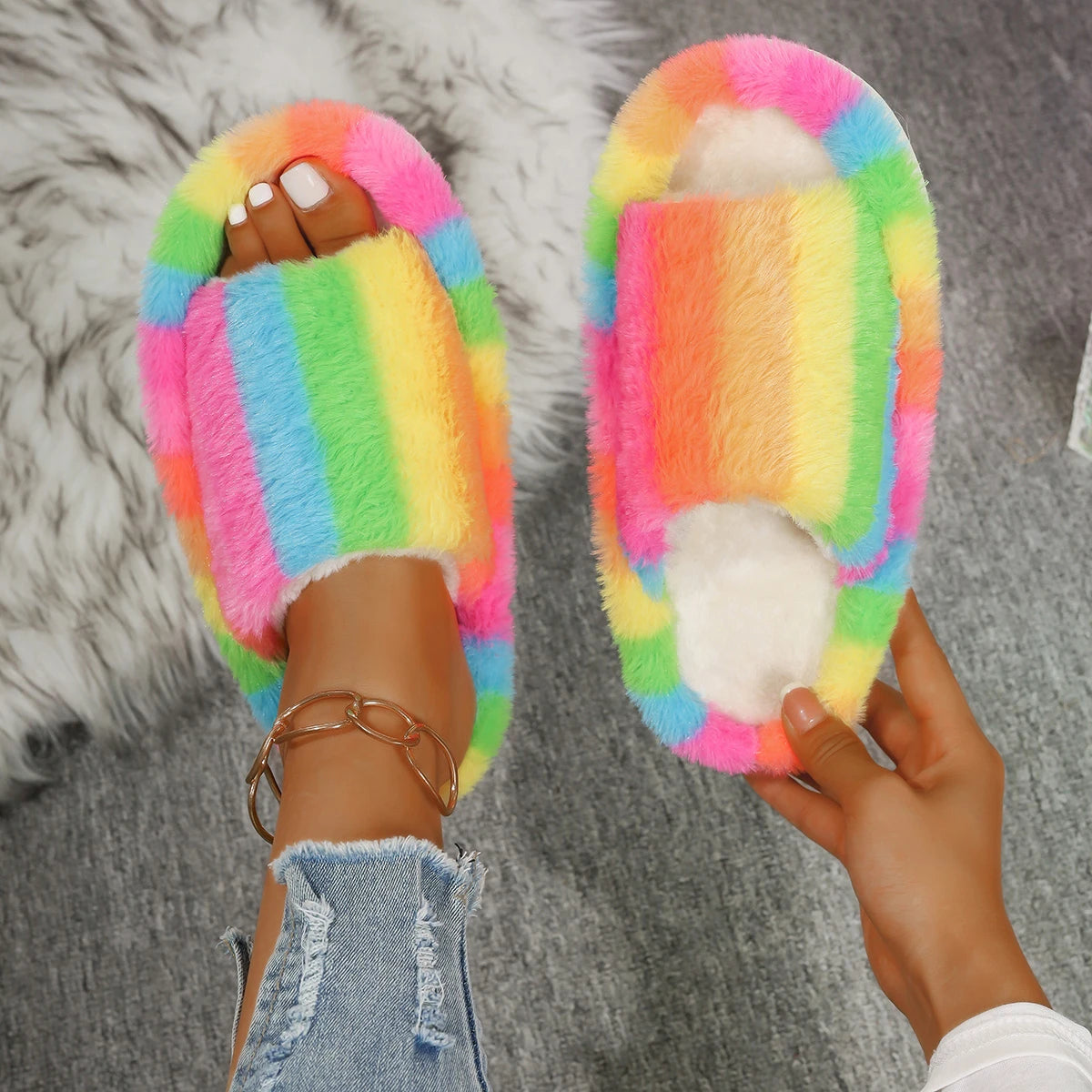 2025 Women Slippers Lightweight Indoor Slides Open Toe Flat Heel Warm Zpaxo