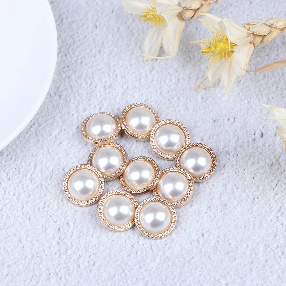 DIY Craft Decoration Pearl Metal Shank Buttons for Sewing Scrapbooking 10pcs Zpaxo Gold