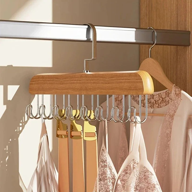 Wooden Multi-hook Hanger Organizer Space-saving Storage Rack