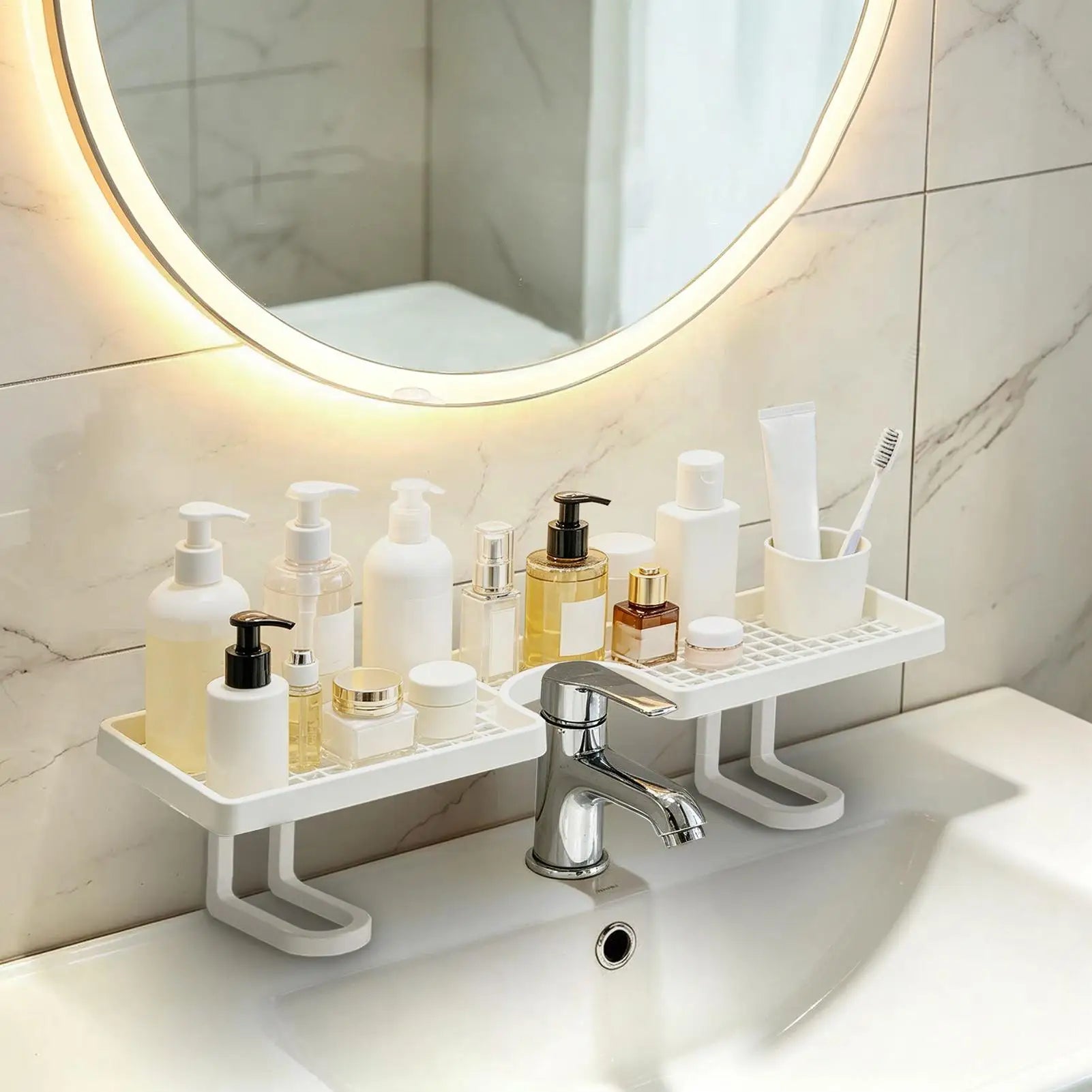 Over Faucet Shelf Bathroom No-drill Quick Drainage Sink Organizer