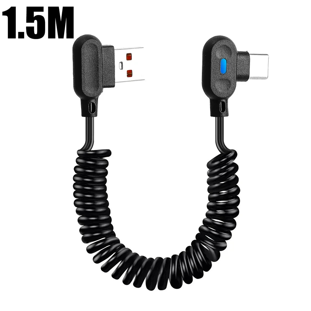 6A USB-C Elbow Spring Telescopic Fast Charging Cable USB-C Charging Cable Zpaxo 1.5m Cable