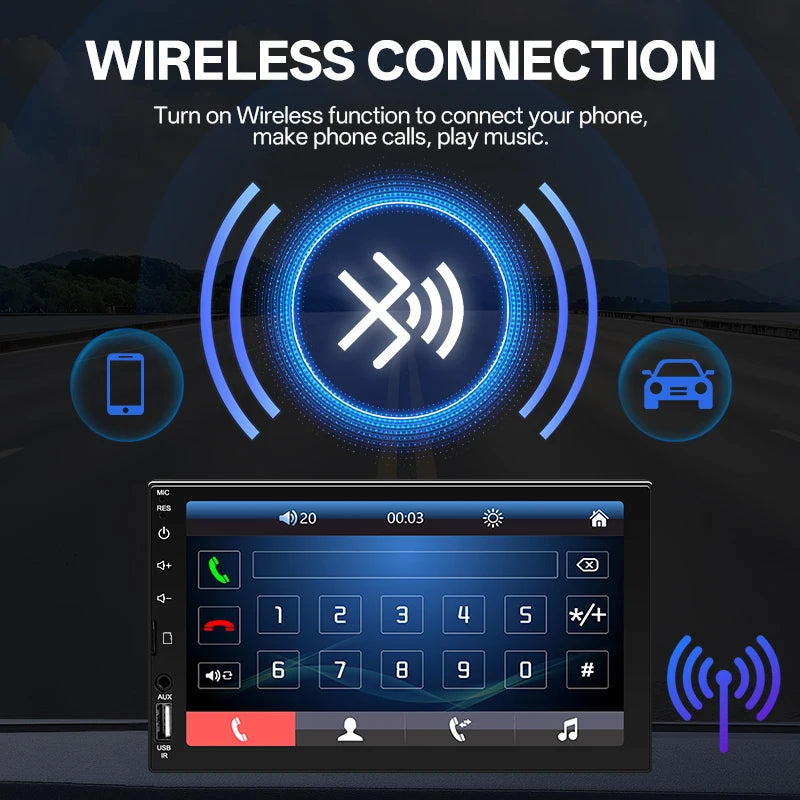 HIPPCRON 7-Inch Touchscreen 1 DIN Car MP5 Player Wireless AUX USB