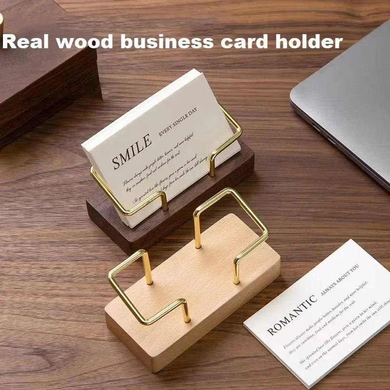 Creative Wood Business Card Holder Metal Storage Stand High-end Home