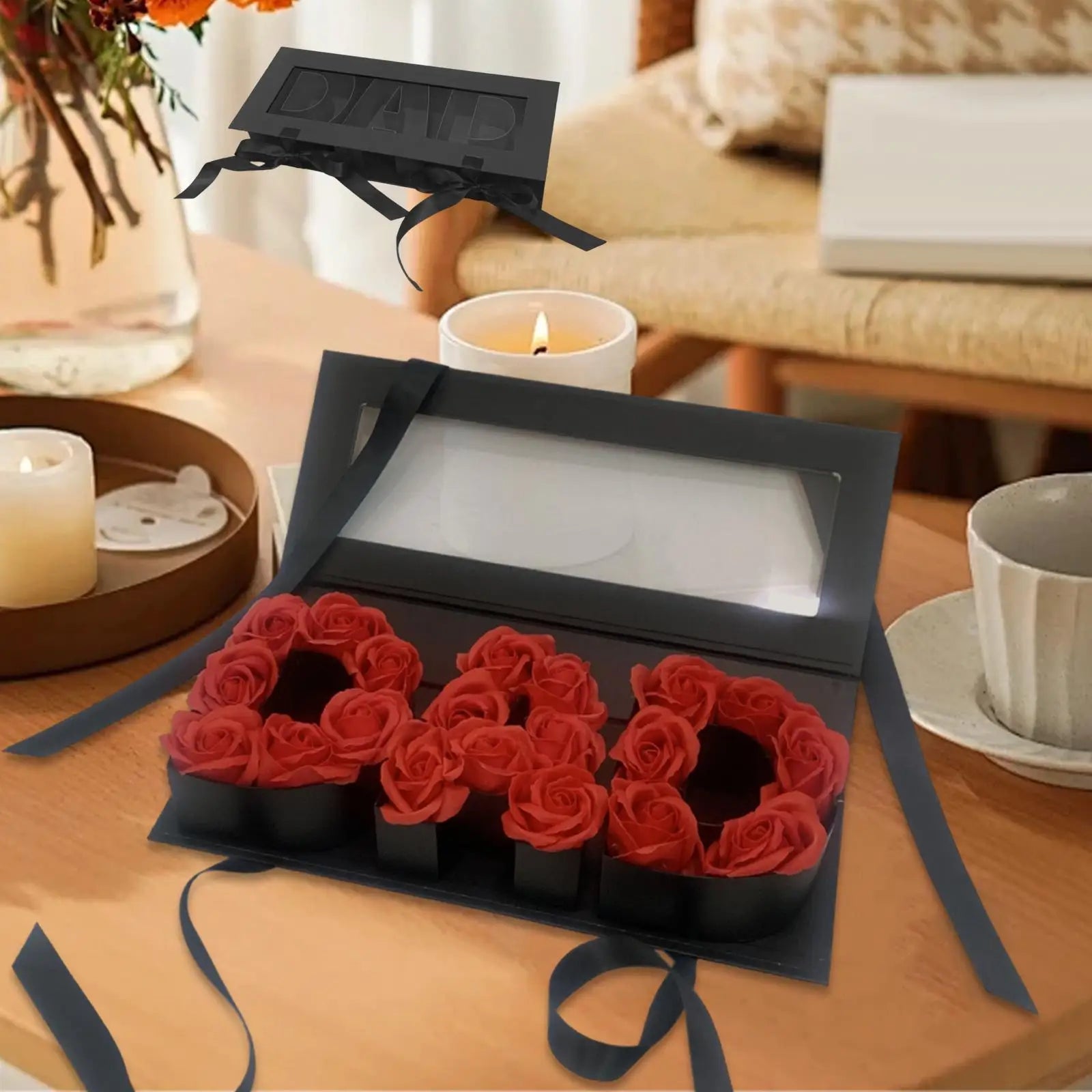 Dad Letter Shaped Empty Flower Box Father's Day Floral Packaging for Celebrations Parties DIY Decor Valentines Anniversary Zpaxo black