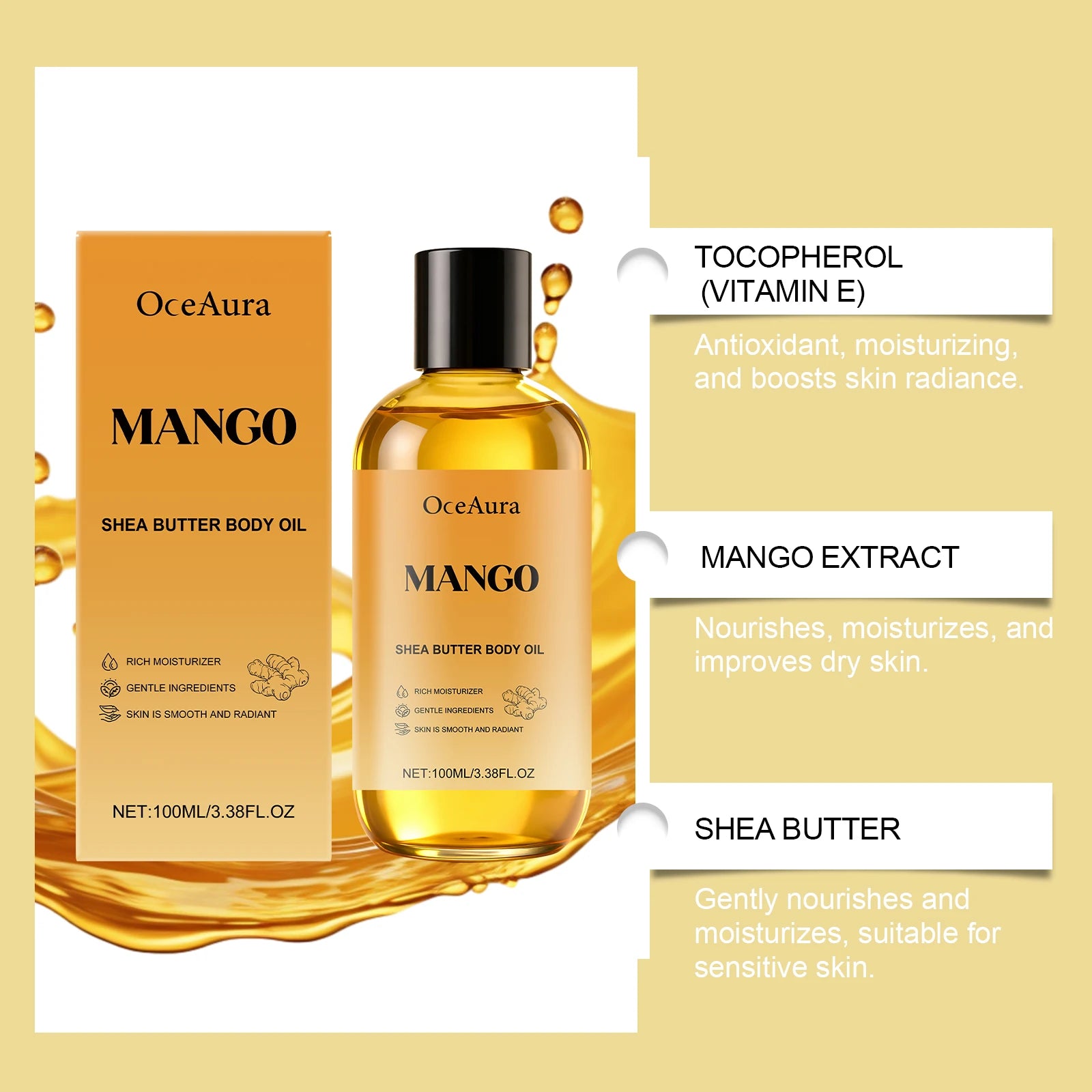OceAura Mango & Shea Anti-Aging Firming Body Oil – Dry Skin Firming Body Oil Zpaxo