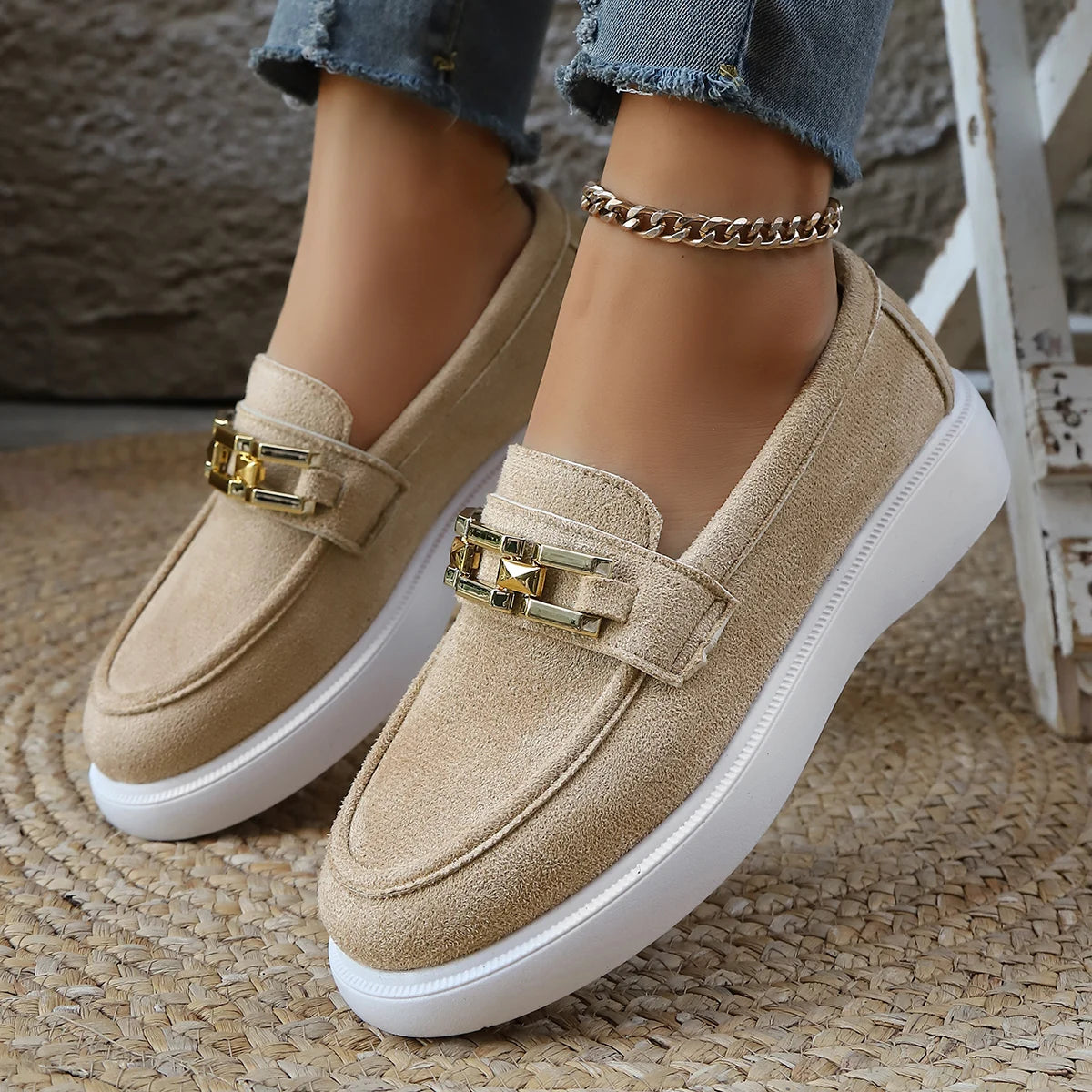 Women Loafers Casual Comfortable Platform Shoes Femme 2025 New Trend Spring Autumn Shoes Ladies Walking Non Slip Sneakers Women Zpaxo Khaki 43