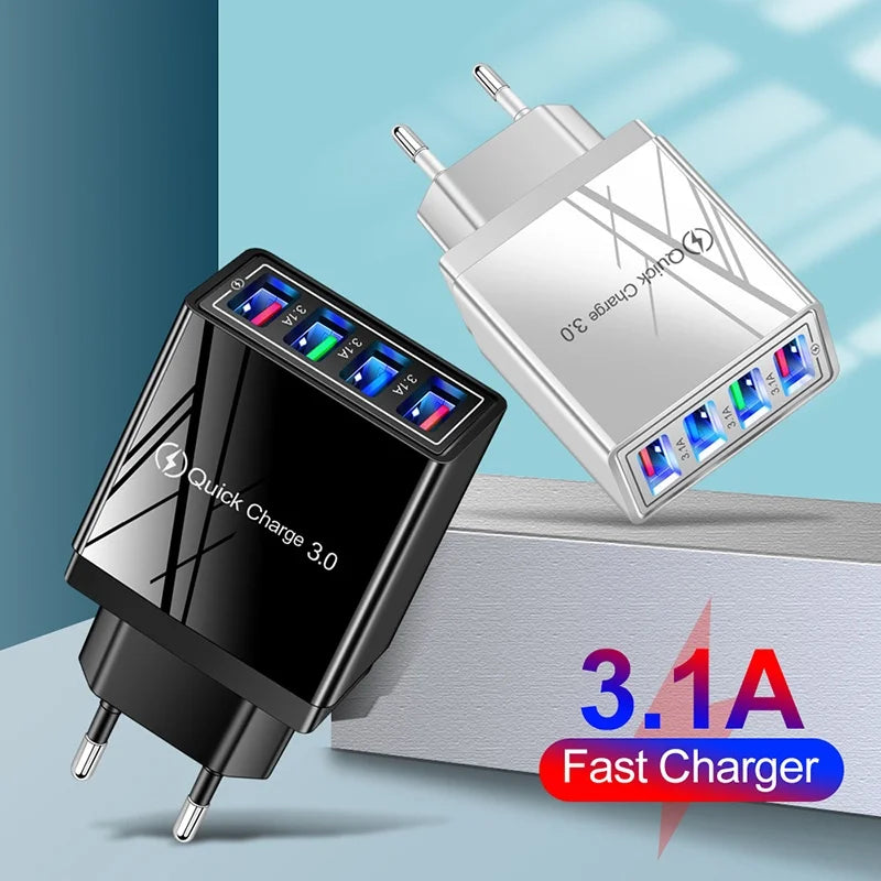 EU/US Plug USB Charger 3A Multi Port 4 USB Quick Charge 3.0 Portabler Travel Wall Charger Adapter Fast Charge For iPhone Xiaomi Zpaxo
