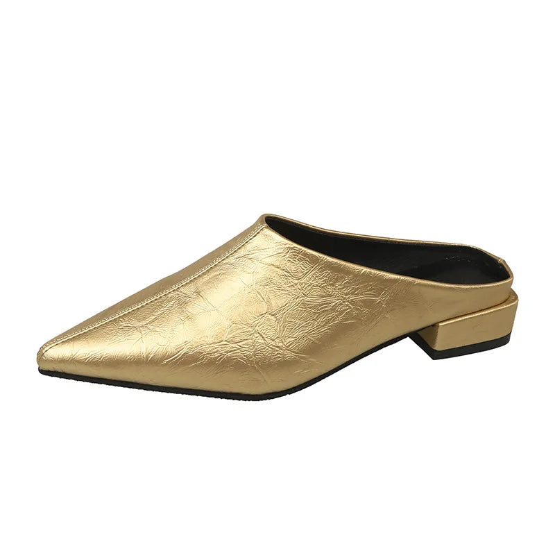 Heels Simple Women's Baotou Half Slippers Pointed Summer Dress Slide Zpaxo 36 Gold