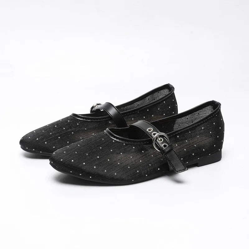 Flat Shoes for Women's Spring and Autumn Round Toe Mesh Breathable and Non Slip Mary Jane Women's Shoes Big Size 35-45 Loafers Zpaxo