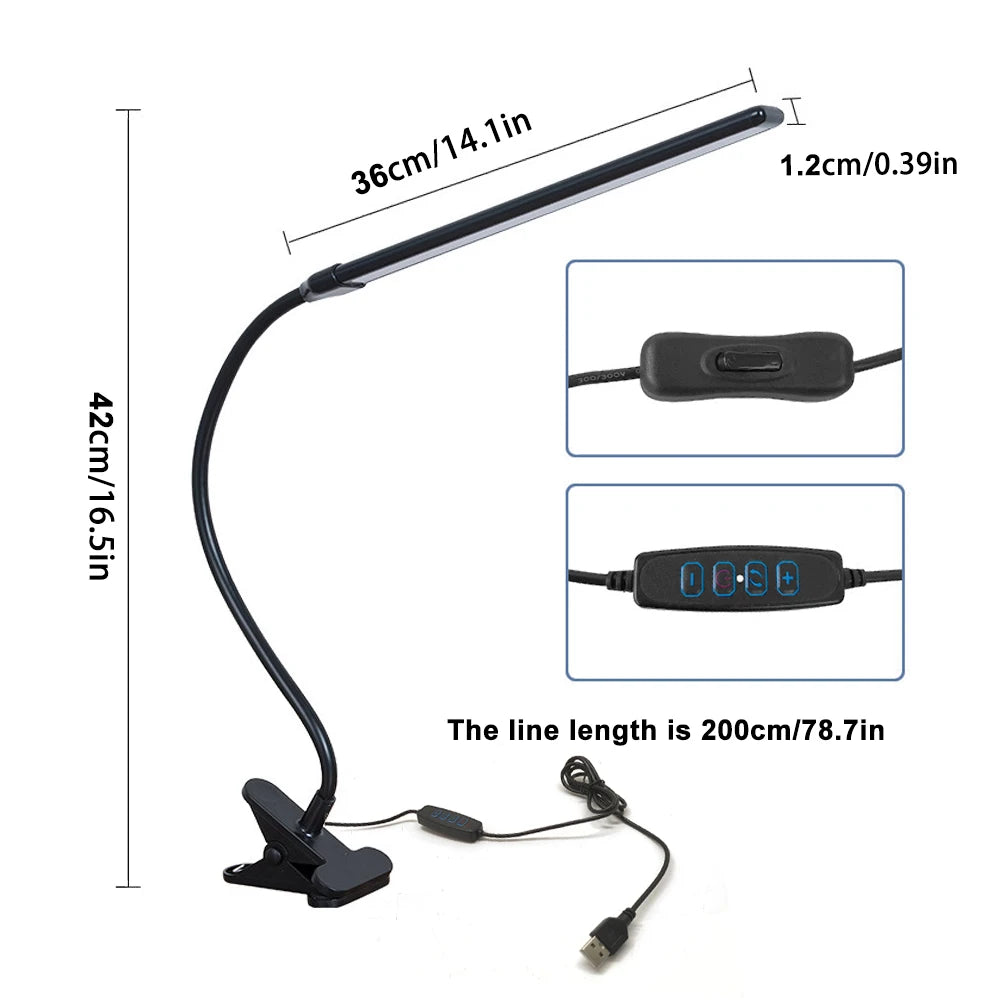 LED Eye-care Desk Lamp 10 Brightness Level 3 Lighting Modes Flexible Gooseneck Work Study Table Lamp with Clamp USB PC Desk Lamp Zpaxo Single-Head Folder