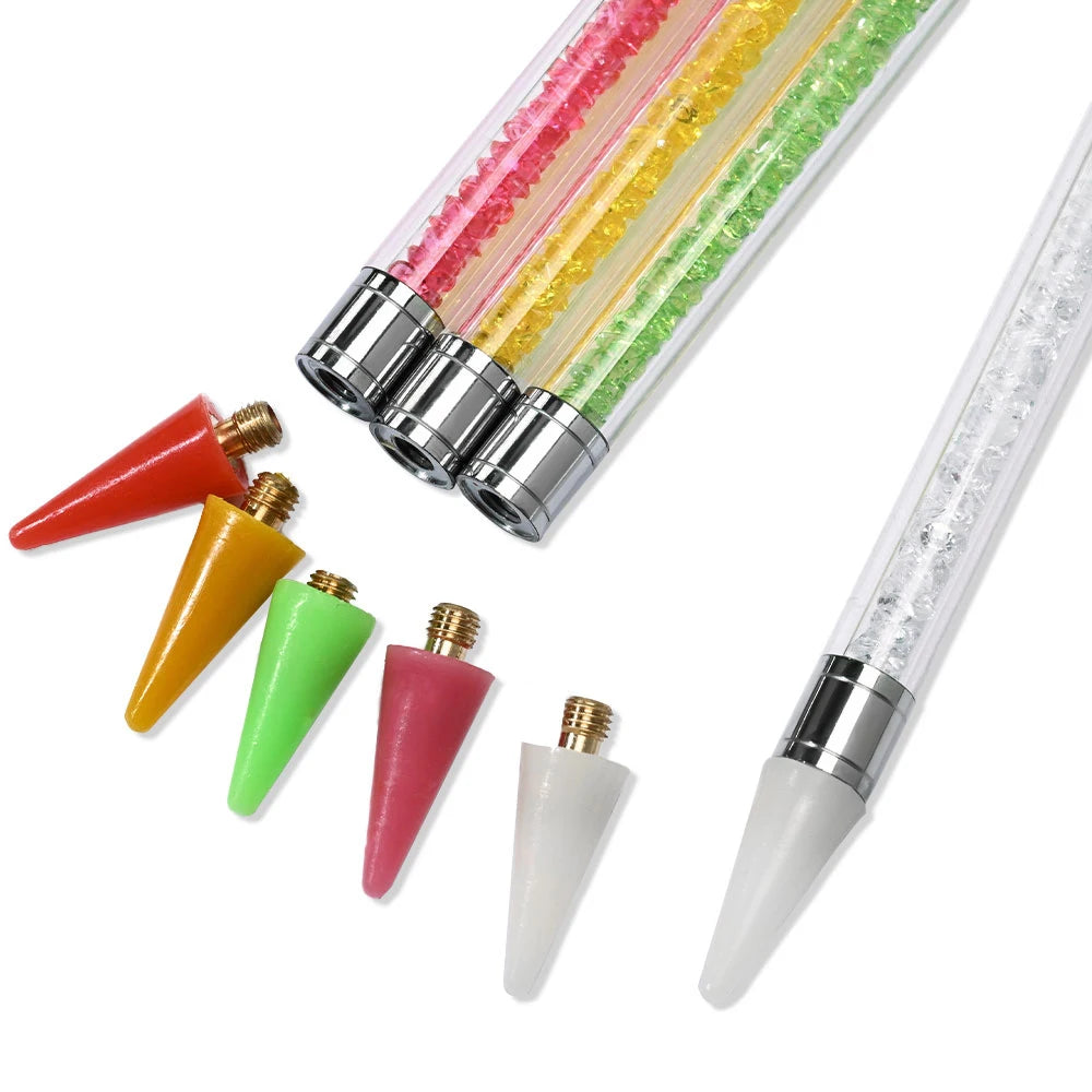 1Pc Dual-ended Rhinestone Gems Picker Dotting Pen Wax Pencil Acrylic Handle Crystal Studs Picker Manicure Nail Art DIY Tools Zpaxo