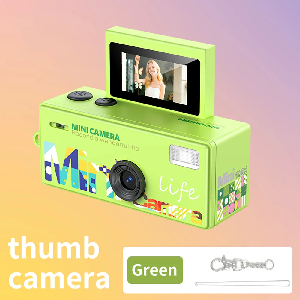 1080P HD Retro Thumb Camera with 180° Flip Screen Wearable Portable Mini Keychain Camera for Outdoor Travel Photography 2026 NEW Zpaxo LK030 Cyan Camera Add 32G