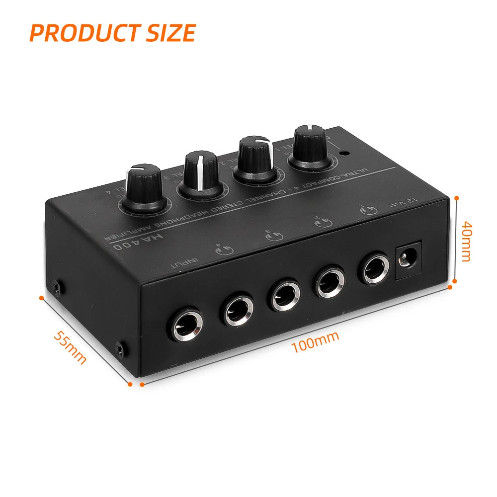 4 Channels Mini Headphone Amplifier HA400 Ultra-compact Stereo Audio