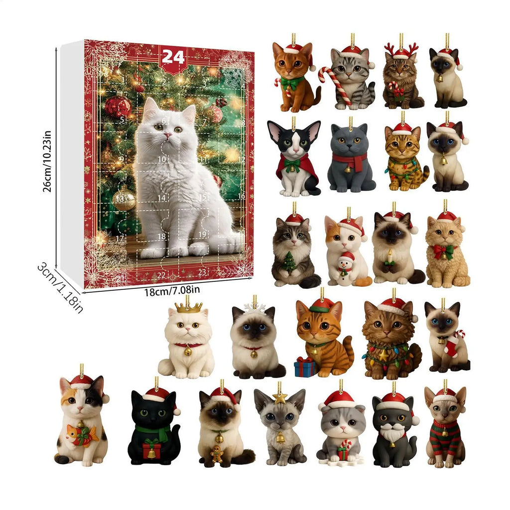 Cat Advent Calendar 24 Days Countdown 2D Acrylic Kitten Ornaments