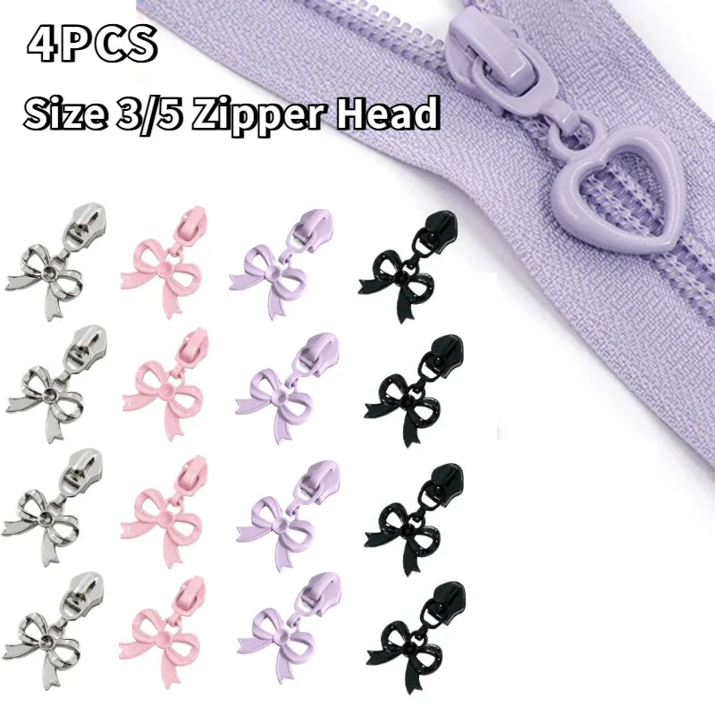 4pcs 3/5 zipper heads cute bow pendants colorful nylon pull bags and clothes zipper heads tab resin zipper heads Zpaxo