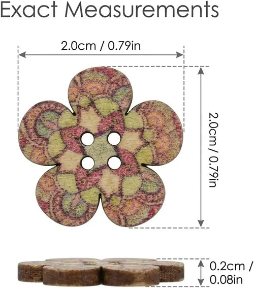 100Pcs Wooden Flower Buttons 20mm | 2-Hole DIY Sewing Crafts Wooden Craft Buttons Zpaxo