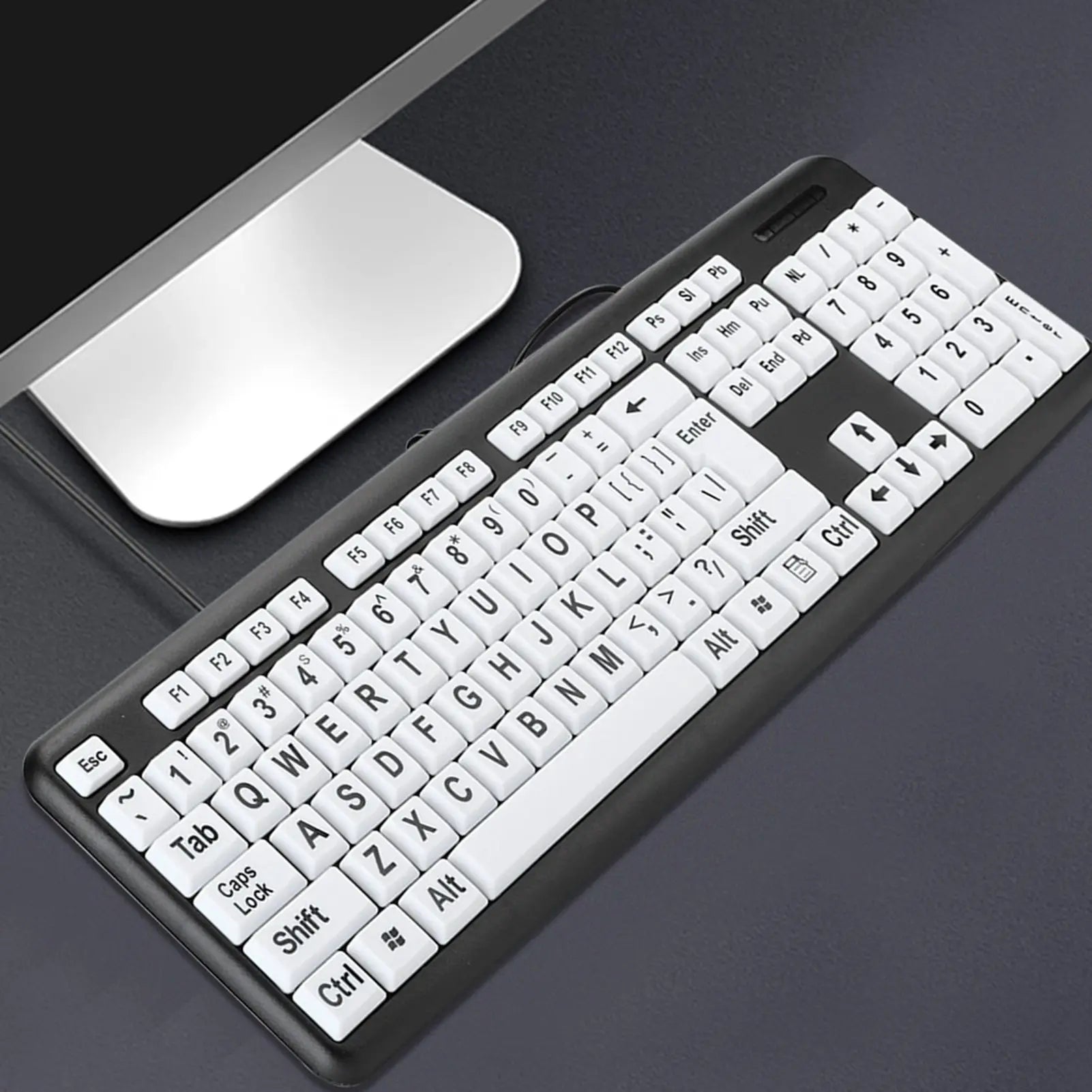 Black Low Vision Keyboard USB Wired Old People White Large Print Keys
