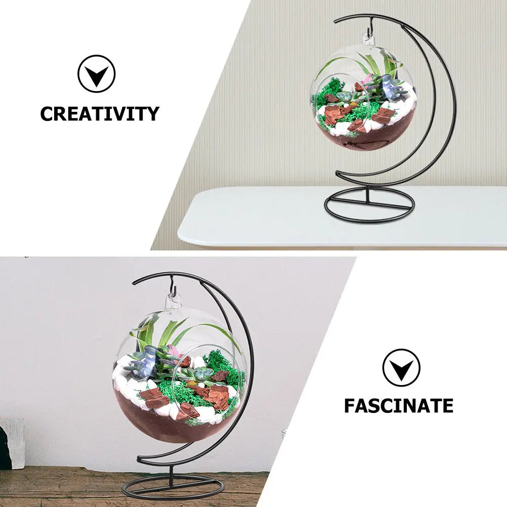Moon-shaped Iron Hanging Stand Displaying Glass Bottles Plant Pots