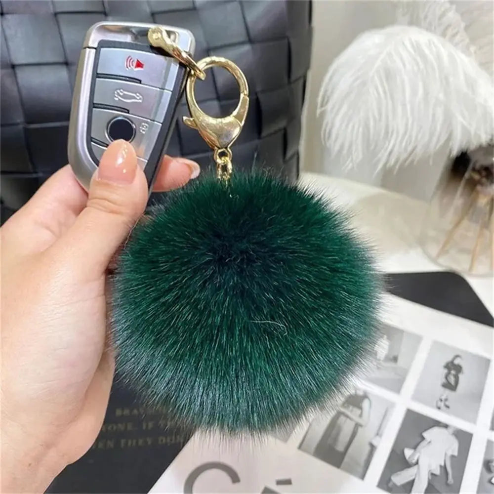 Fluffy Soft Pompom Ball Keychain Bag Ornament Hanging Decoration Fur Ball Keyring Backpack Bag Charm Fur Pendant Jewelry Gifts Zpaxo Dark green