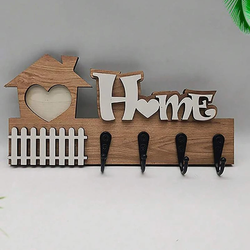 HOME Wooden Wall Hooks Door Hangers 4 Entrance Decoration Key Holder