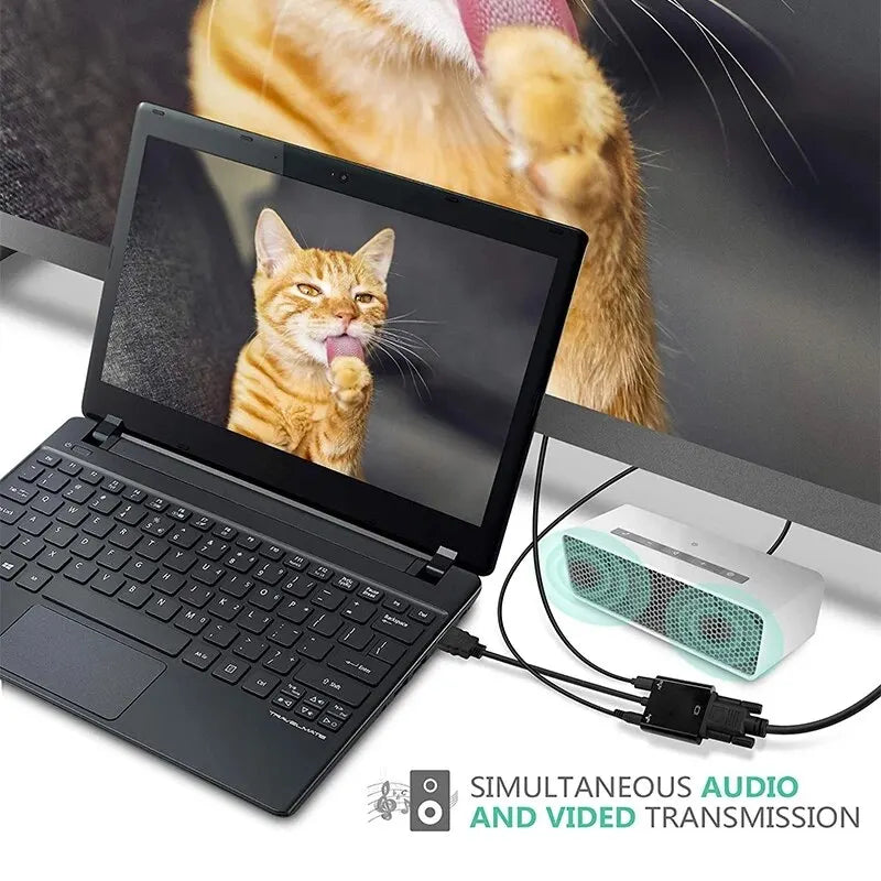HD 1080P HDMI VGA Cable Converter Audio Power Supply Male Female Zpaxo