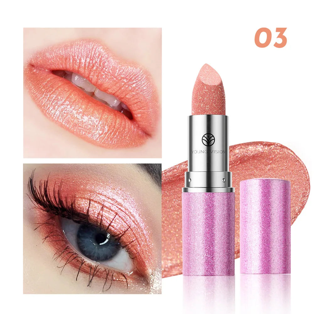 6 Colors Bold & Intense Glitter Shiny Metallic Lipstick Pearlescent Lip Tint Long Lasting Lip Senior Matte Lip Makeup Gifts Zpaxo 03