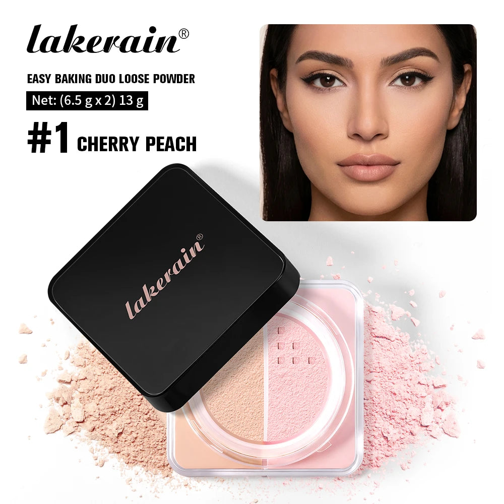 2 Colors Easy Bake Loose Powder Brightening Correcting Duo LongLasting Oil Control Natural Face Waterproof BrighTening Makeup Zpaxo 01Cherry Peach