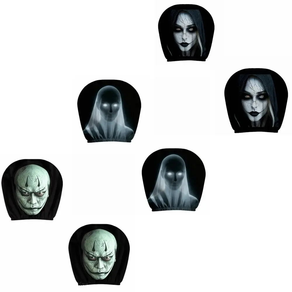2D Stretch Car Headrest Covers Ghost Funny Neck Pillowcase Halloween Zpaxo