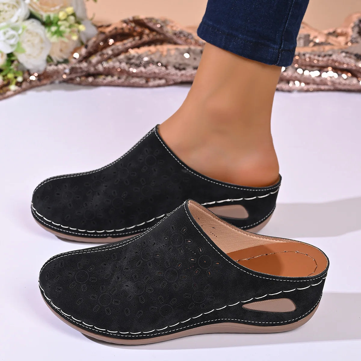 Women's Casual Wedge Mules Comfortable Open Back Slip-on Wedges Shoes Zpaxo 36 image color 2