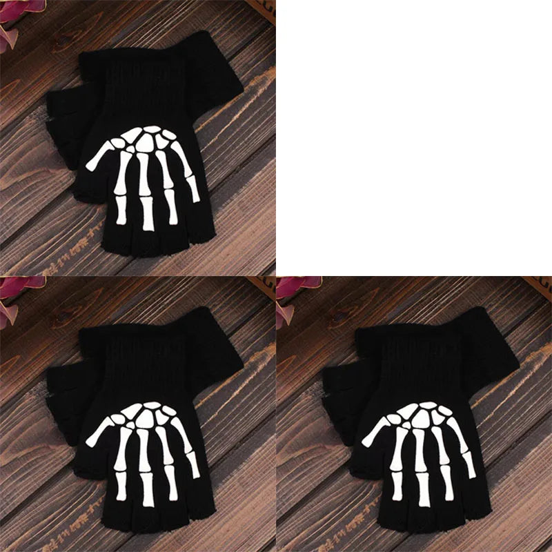Luminous Skull Half Finger Gloves – Glow in the Dark Knit