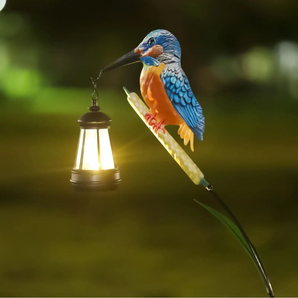 Solar Garden Statues Powered Kingfisher Light Pathway Waterproof