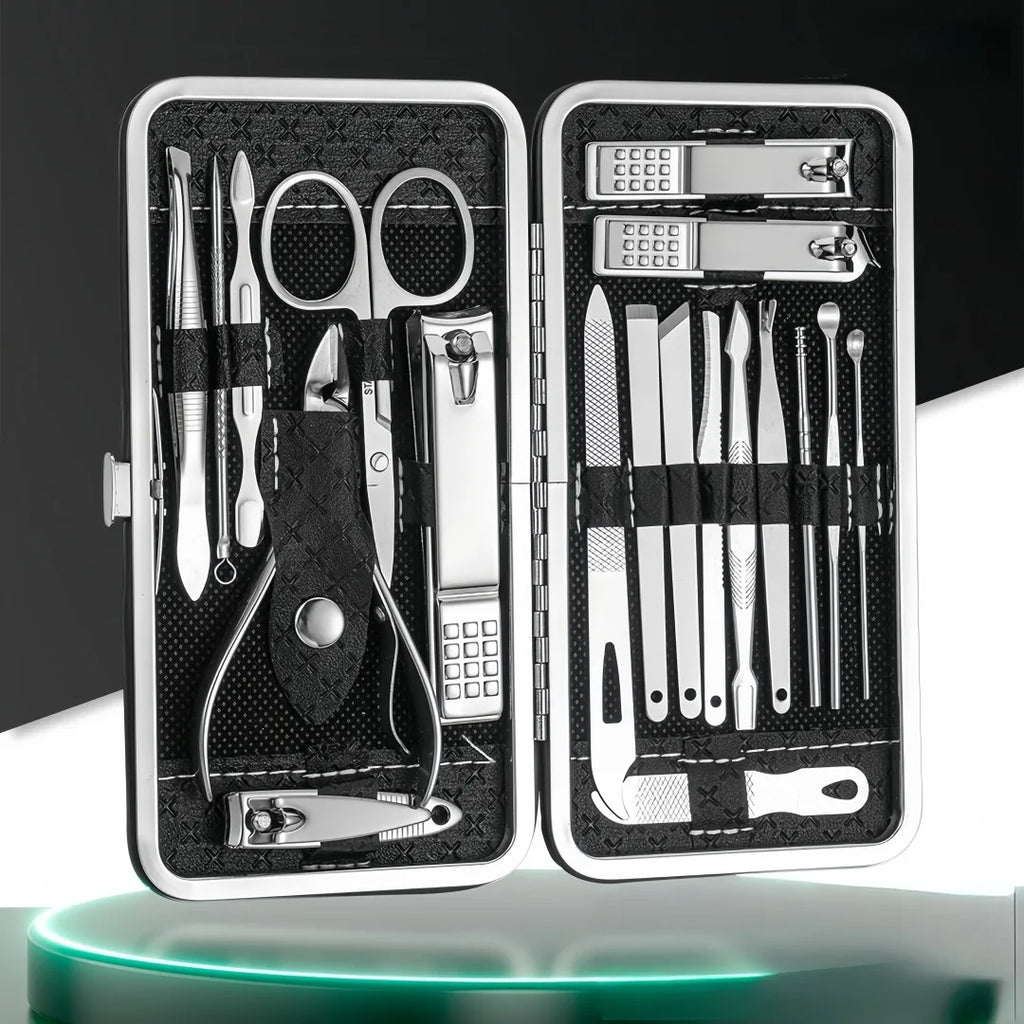Stainless steel nail clipper set of 19 pieces, diagonal nail clippers, pedicures, ear picks, spoons, nail art set Zpaxo