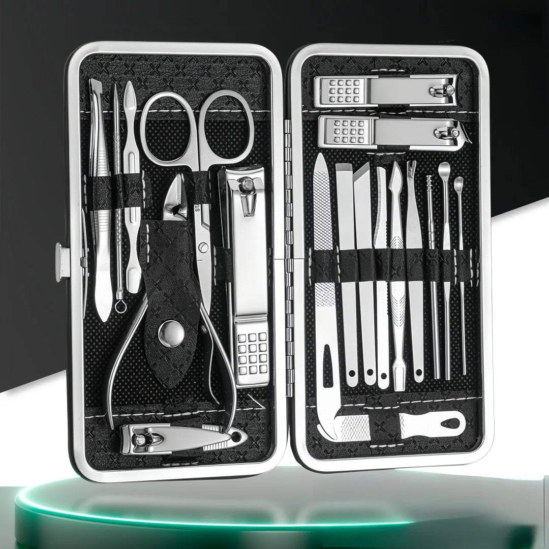 Stainless steel nail clipper set of 19 pieces, diagonal nail clippers, pedicures, ear picks, spoons, nail art set Zpaxo