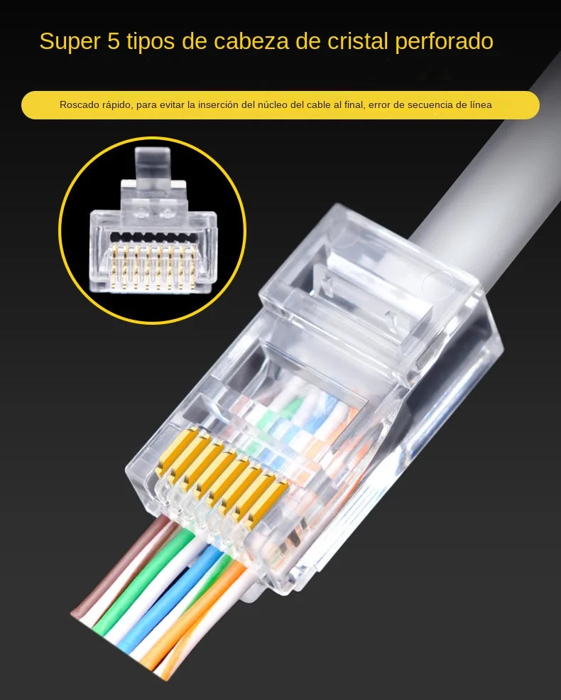 100PCS Cat6 Cat5e RJ45 Shielded Connector Modular Plug Cable Network Plugs Perforated Crystal Head Ethernet PC Hardware Adapter Zpaxo