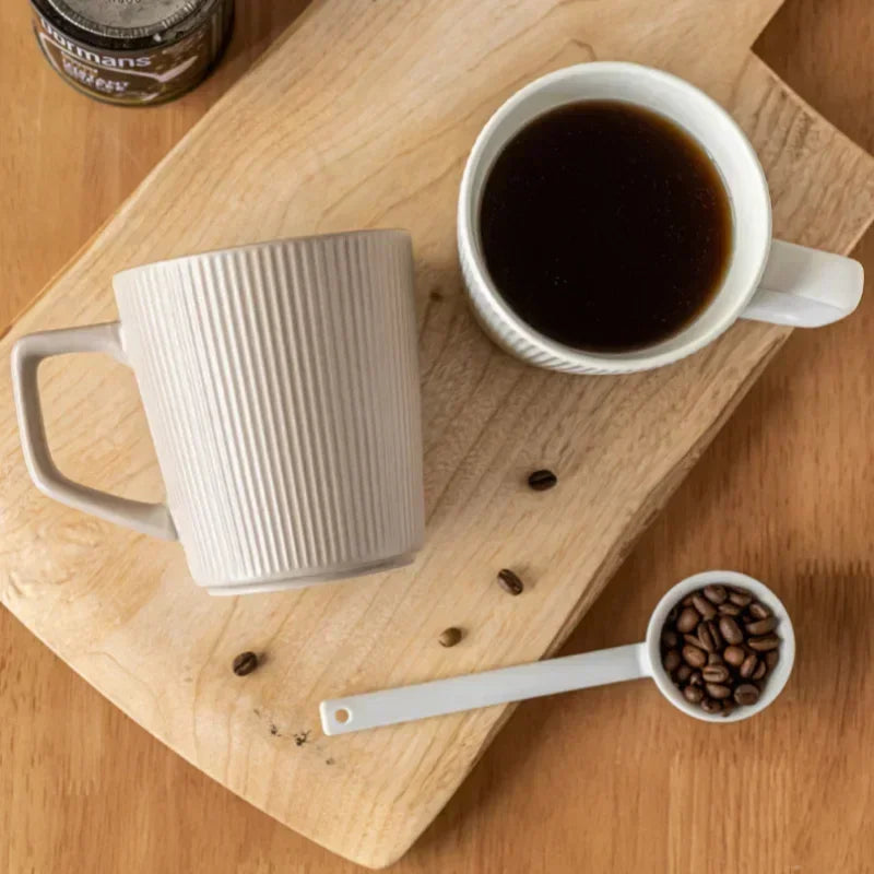 Nordic Embossed Ceramic Coffee Mug 500ml | Striped Handle Ceramic Coffee Mug Zpaxo
