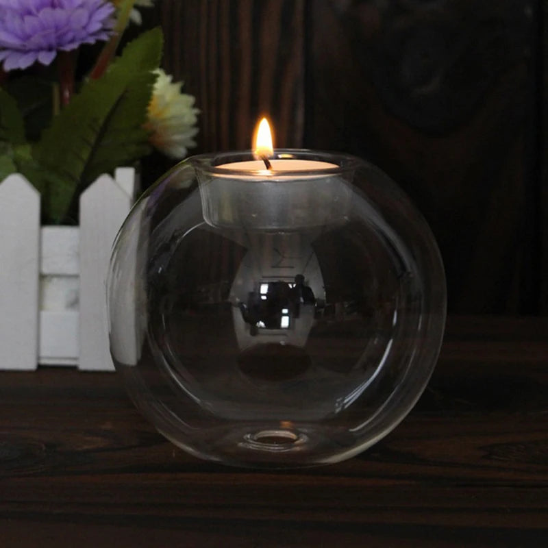 Round Clear Glass Candle Holder Oil Lamp Table Decoration Christmas