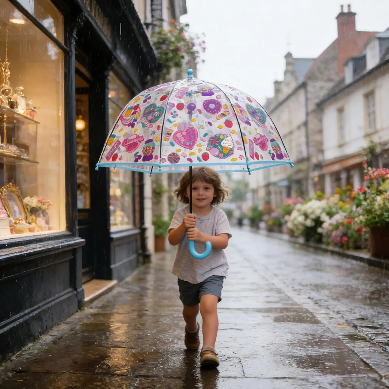 Kids Umbrella Non Slip Handle Windproof Cute Funny Clear Umbrellas