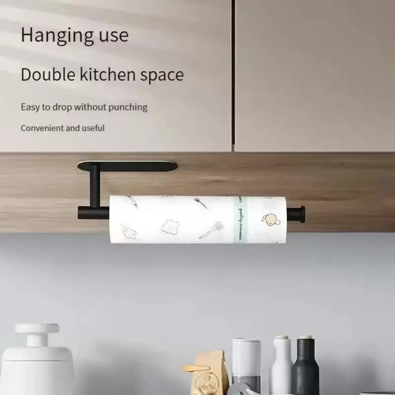 Stainless Steel Silver / Black Paper Towel Wipe Hanging Rack Can Store Cling Film Wipes Roll Paper Rack For The Kitchen Bathroom Zpaxo