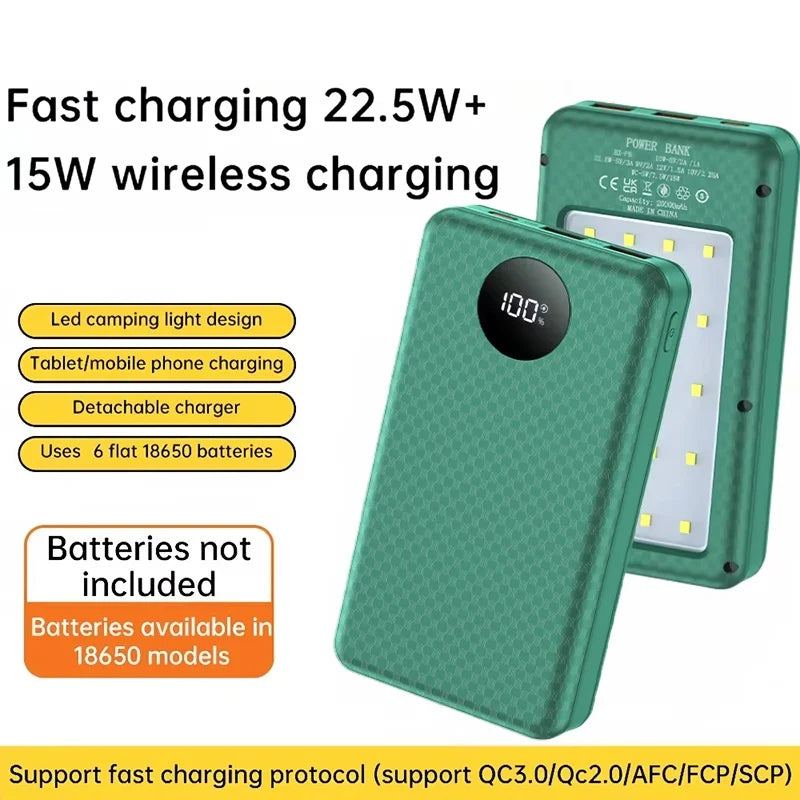 22 5W Fast Charging 10W Wireless DIY 18650 Battery Storage Box LED