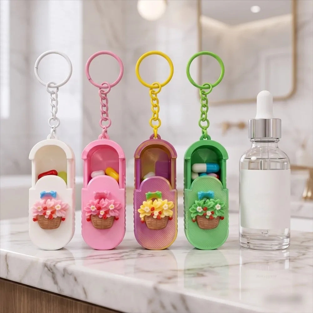 Compact Portable Pill Case Keychain Flower Basket Multifunctional Handmade Mini Medicine Box Pendant Waterproof Zpaxo