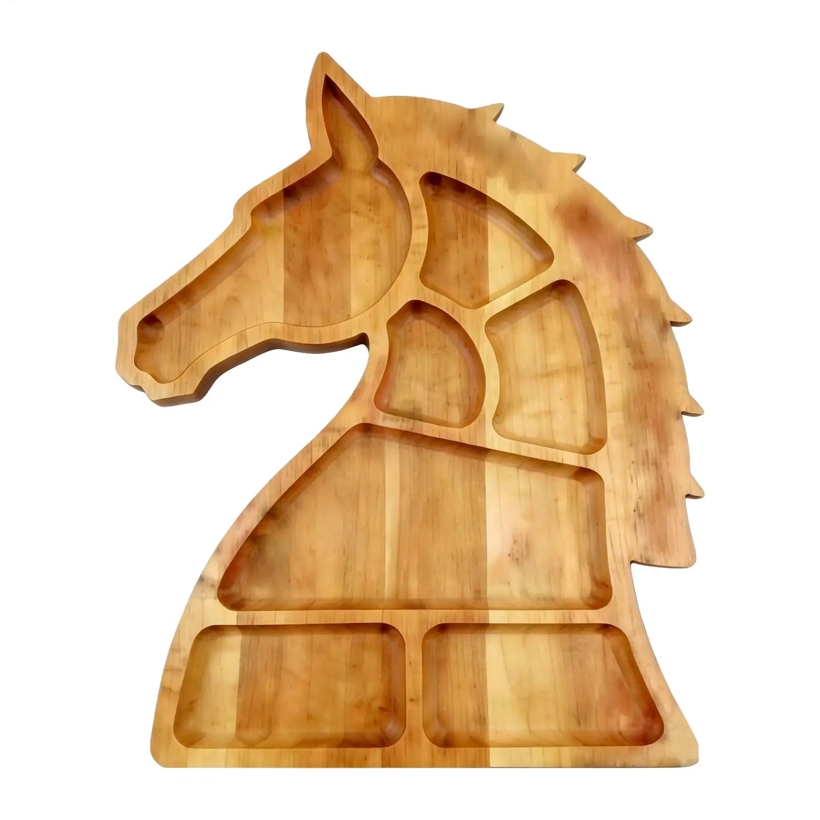 Wooden Serving Tray Horse Head Design Snack Dish Compartments Trays