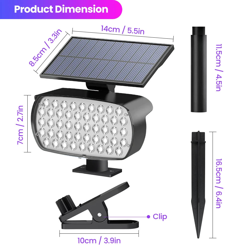48LED RGB Clip On Solar Spot Lights Outdoor Waterproof IP65 7Lighting Modes Color Changing Landscape Lighting For Garden Yard Zpaxo