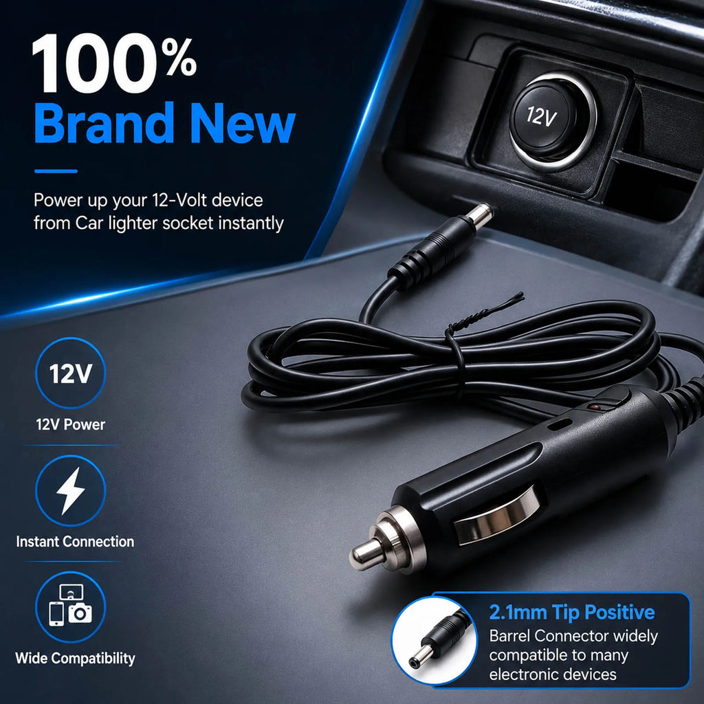 Portable 12V Car Cigarette Lighter Plug Power Suppy Cord Cable DC