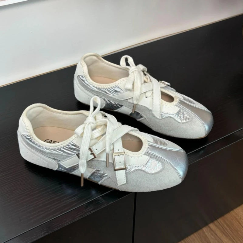 Women's Comfortable Round Toe Cross Buckle Strap Embellishment Zpaxo