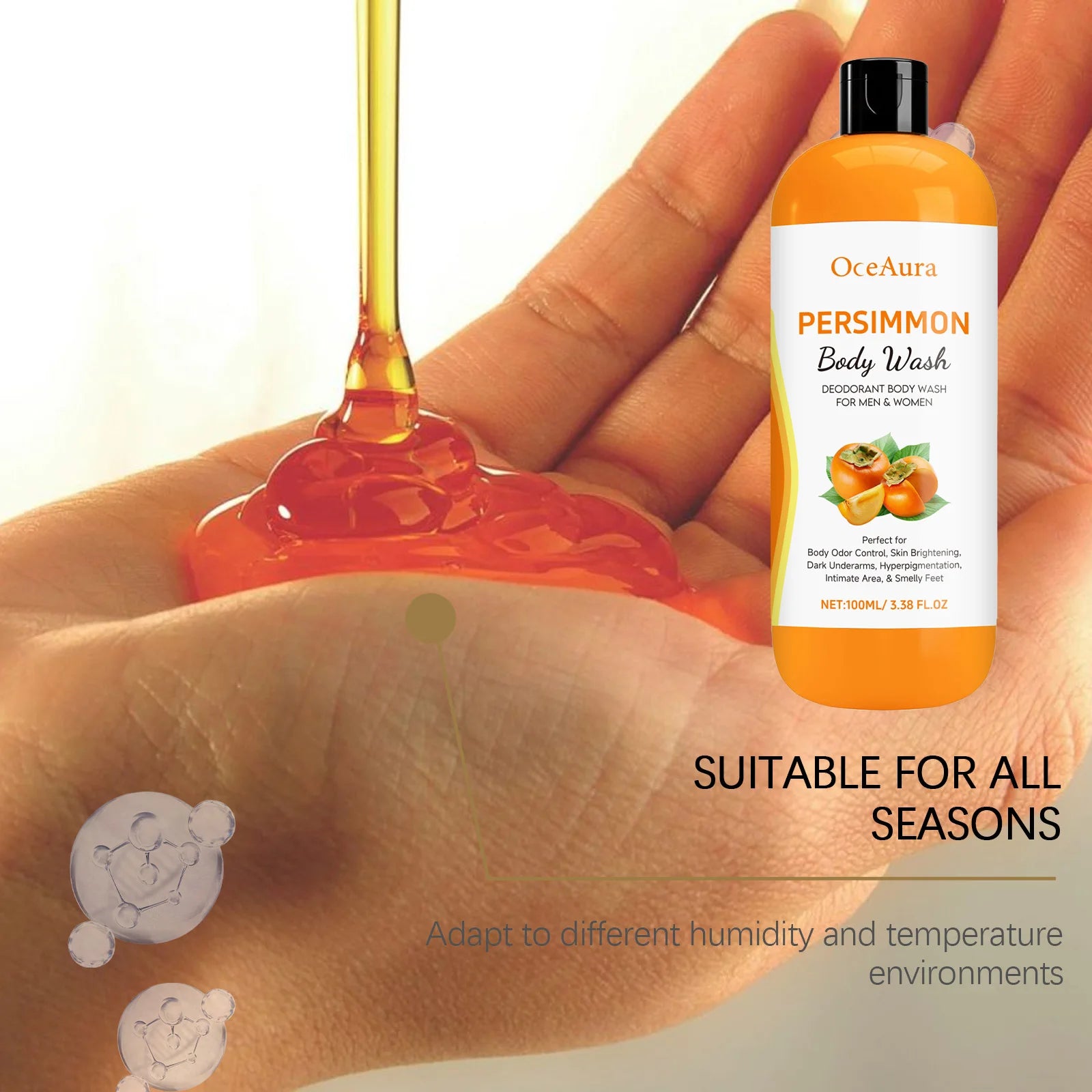 OceAura Persimmon Body Wash Gel – Moisturizing Shower Gel Body Wash Gel Zpaxo